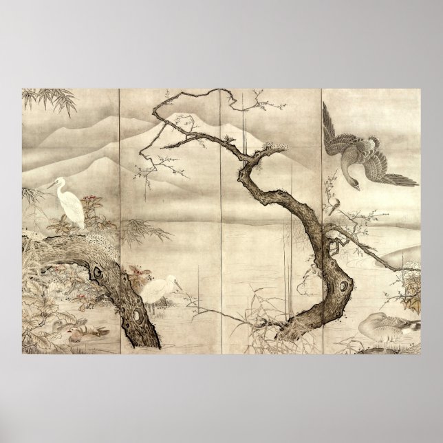 Pôster Pássaros e Flores por Sesshū Tōyō (Frente)