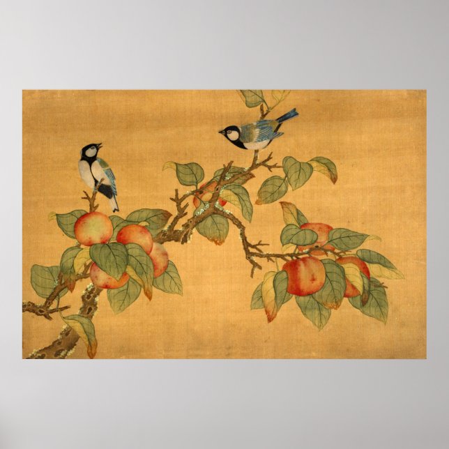 Poster Pássaros e Frutas Chineses Orientais (Frente)