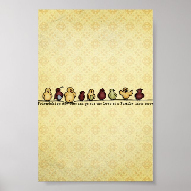 Pôster Pássaros em citação da família de fundo amarelo-fi (Frente)