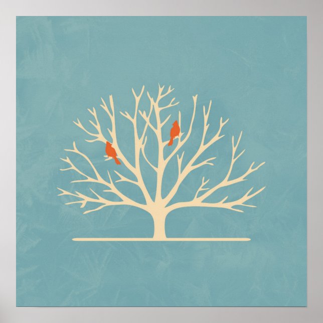 Poster Pássaros Laranja Modernos em uma Ilustração em Gra (Frente)