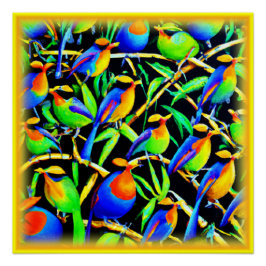 Pôster Pássaros Na Pintura De Árvores. Comprar Agora