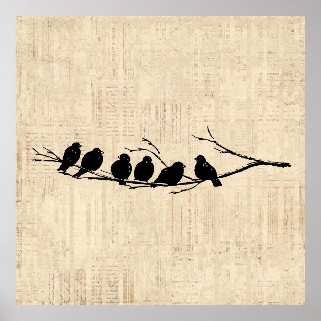 Poster Pássaros na ramificação das árvores, arte de aves  (Frente)