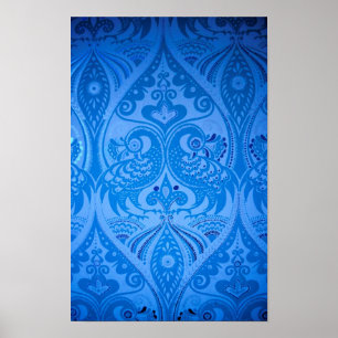 Poster Pássaros Pavões Orientais Azuis