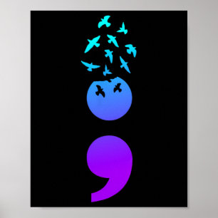 Poster Pássaros Semicolon Sensibilização Suicida Preventi
