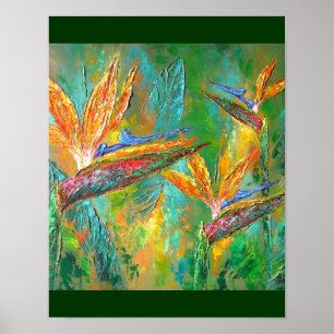 Pôster Pássaros tropicais das flores da pintura do