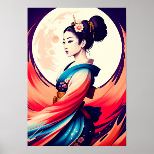 Poster Passear À Lua - Japonês Geisha