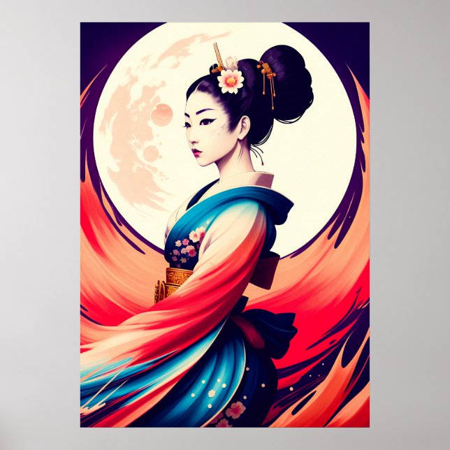 Poster Passear À Lua - Japonês Geisha (Frente)