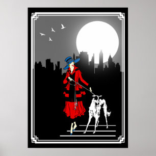 Poster Passear Na Lua Vintage Art Deco Lady