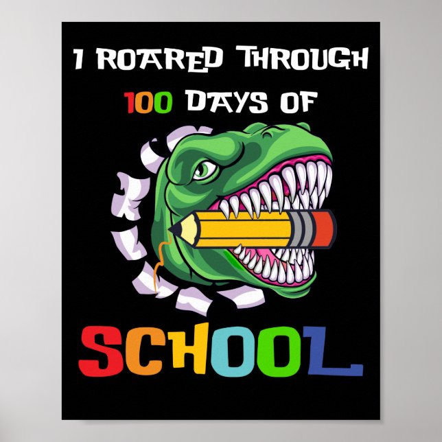 Poster Passei Por 100 Dias De Dinossauro Da Escola TRex (Frente)