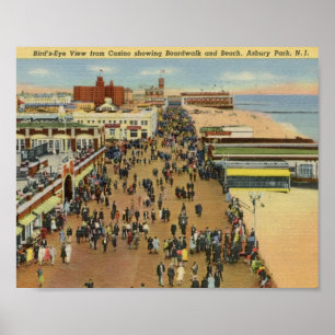 Pôster Passeio à beira mar, parque de Asbury, vintage de