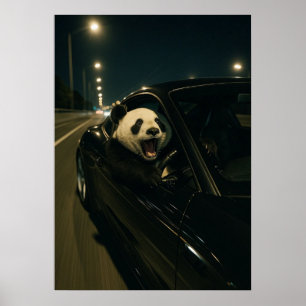 Poster Passeio à Meia-Noite – Panda Divertido em uma Pare