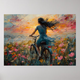 Poster Passeio ao Pôr do Sol por um Campo de Flores - Imp