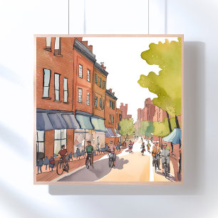 Poster Passeio de Bicicleta em Boston North End Waterco