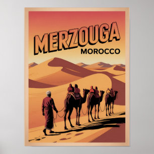 Poster Passeio de camelo no saara Merzouga retrô viagem m