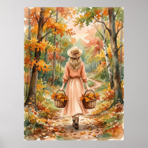 Poster Passeio de Outono na Floresta Mulher Outono Nature