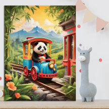 Passeio de Trem do Panda Adorável Arte de IA