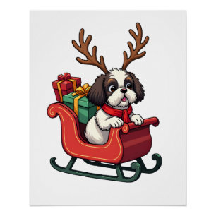 Pôster Passeio de Trenó do Shih Tzu Papai Noel