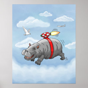 Poster Passeio rápido do hipopótamo com jetpack
