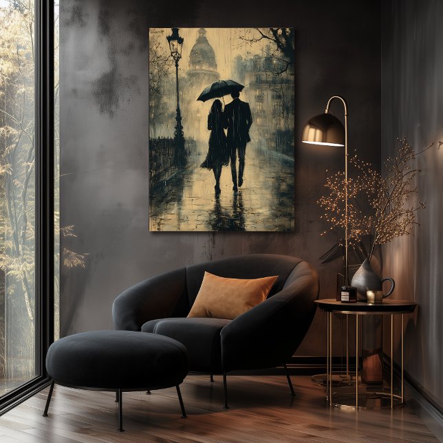 Poster Passeio Romântico na Chuva - Estilo Carvão (Criador carregado)