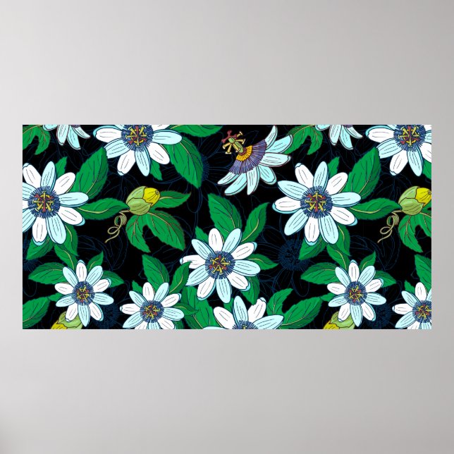 Poster Passionflower, passiflora em fundo negro. F (Frente)