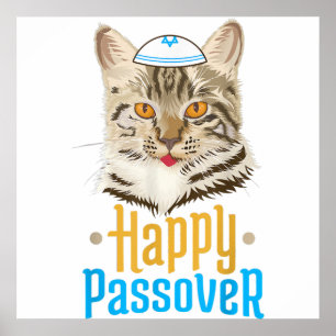 Poster Passover Feliz Passover Gato Engraçado Seder Judeu