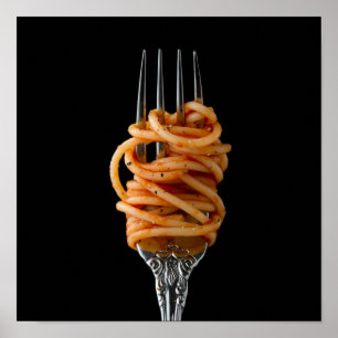Poster Pasta cuspiu em um garfo, Comida espaguete