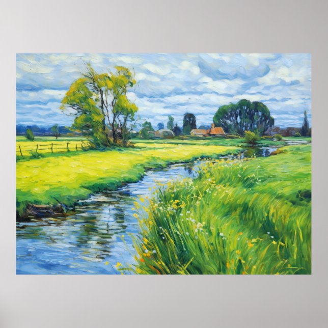 Poster Pastagens verdes ao longo do rio Havel (Frente)