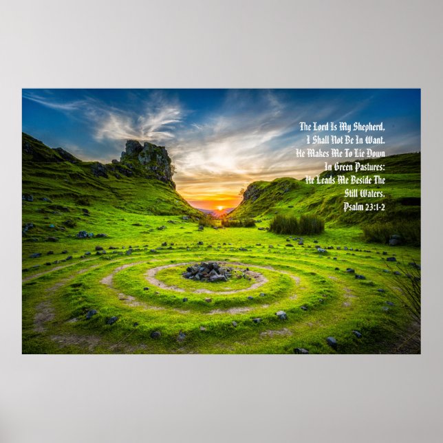 Poster "Pastagens Verdes" Salmo 23:1-2 Profeto Anotado (Frente)