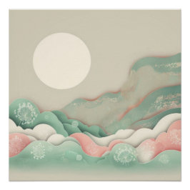 Pôster Pastéis Soft de Arte de Vetor de Abstrato Japandi