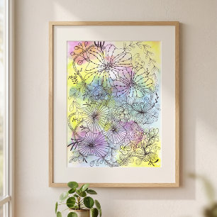 Poster Pastel Aquarelas Florais Elegantes Arte de Linha N