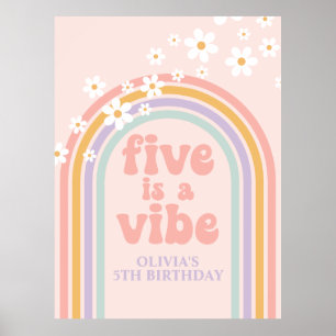 Poster Pastel Arco-íris Retro Five is a Vibe 5º Aniversár