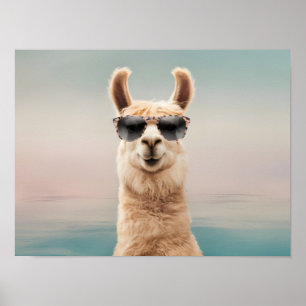 Poster Pastel Background Llama com Óculos Solares