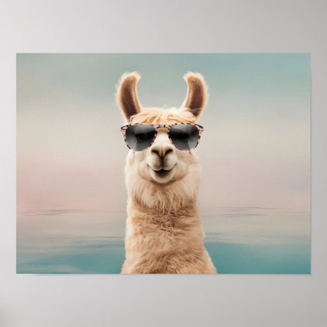 Poster Pastel Background Llama com Óculos Solares (Frente)