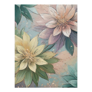 Pôster Pastel Blossom Burst: Padrão de Explosão Floral