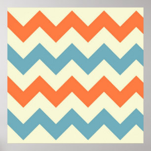 Pôster Pastel Blue e Orange Chevron Stripes Zig Zags
