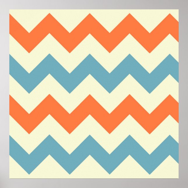 Pôster Pastel Blue e Orange Chevron Stripes Zig Zags (Frente)