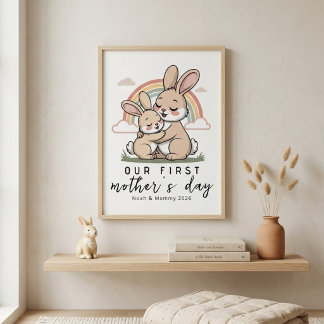 Poster Pastel Bunny Mom Baby First Mothers Day Calm Love