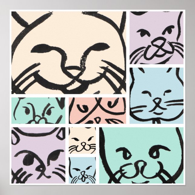 Poster Pastel Cat Faces (Frente)
