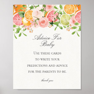 Poster Pastel Citrus Floral Little Cutie Advice para Bebê