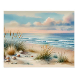 Pôster Pastel Coastal Dunes Watercolor