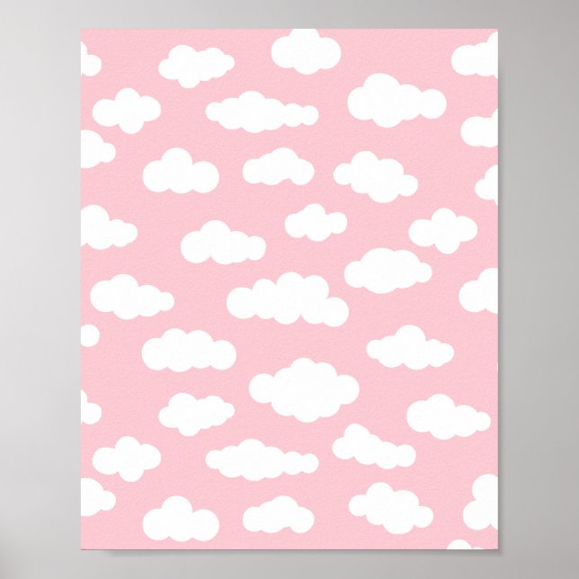 Poster Pastel Cumulus Nuvens Brancas E Rosa Asticadas (Frente)