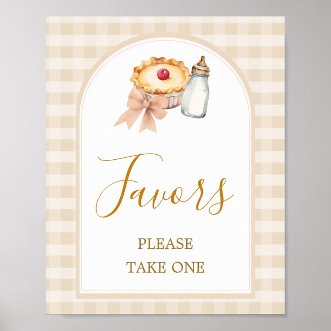 Poster Pastel Cutie Pie Gingham Fall Chá de fraldas Favor (Frente)