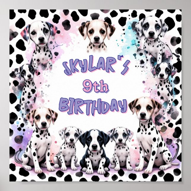Poster Pastel Dalmatian Puppies Birthday Party (Frente)