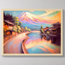 Pastel Draing Mt. Fuji Sunset Japonês