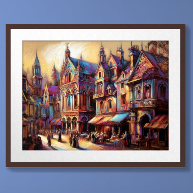 Poster Pastel Draing Old European Town (Criador carregado)