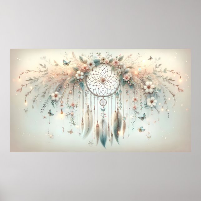 Poster Pastel Floral Butterfly Dreamcatcher (Frente)