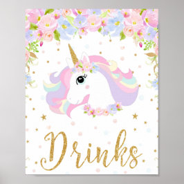 Poster Pastel Floral Unicorn Bebe Sinais Decoração de Mes
