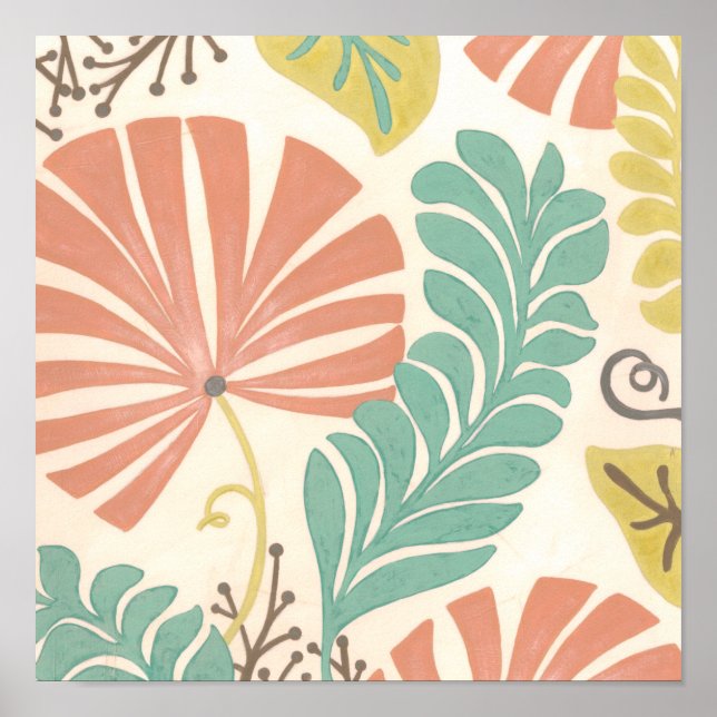 Poster Pastel Floral Vines e Folhas em Fundo de Creme (Frente)