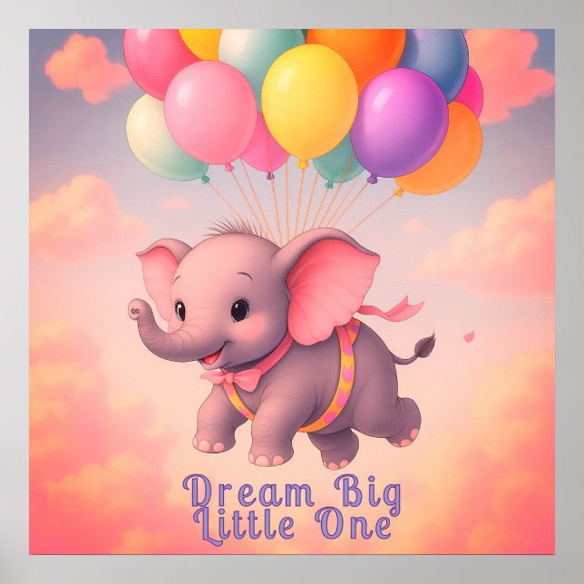 Poster Pastel Flying Baby Elephant, Alfândega (Frente)