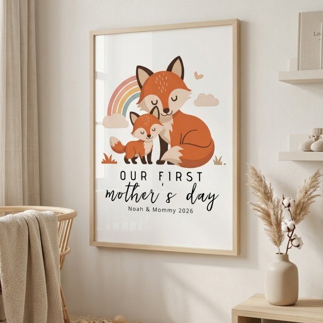 Poster Pastel Fox Mom Baby First Mother’s Day Nursery (Criador carregado)